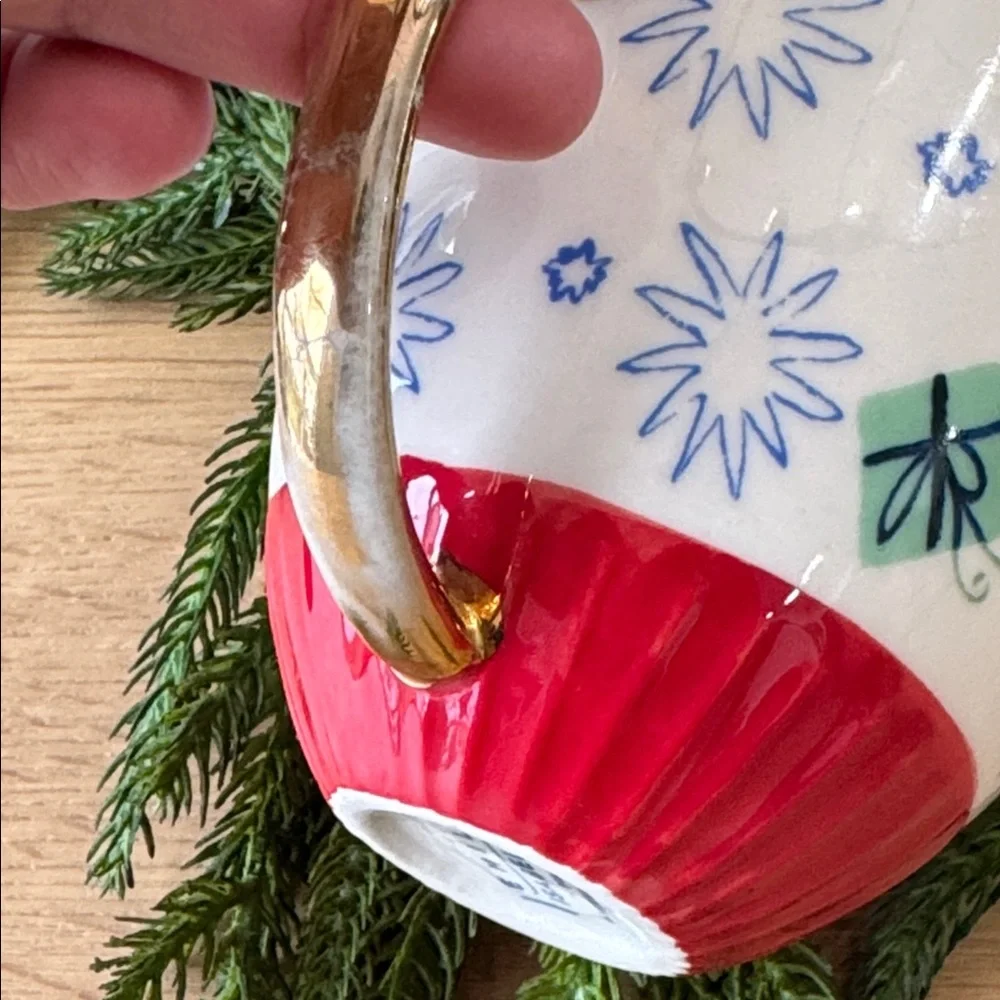 Anthropologie Emily Isabella Santa Christmas Holiday Spirit Mug Gold Handle